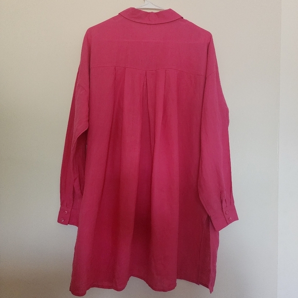 Eileen Fisher Lagenlook Fuchsia Long Sleeve Button-Up Linen Tunic Blouse Sz S - Picture 8 of 12
